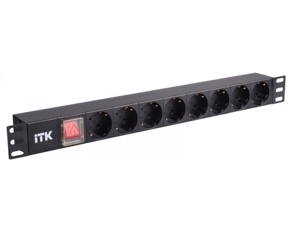 IEK ITK PDU Блок: 8 розеток, с LED выкл.,1U, шнур 2м, вилка, немецкий стандарт