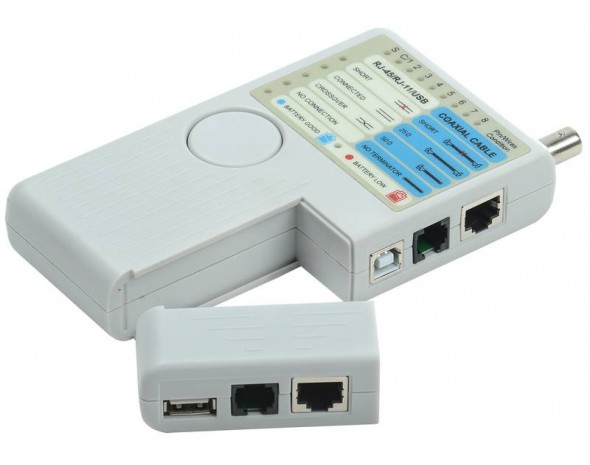 IEK ITK Тестер для витой пары 4в1 RJ45/RJ11/BNC/USB с элем. пит.