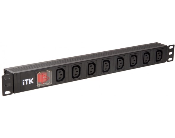 IEK ITK PDU Блок: 8 розеток C13 с LED выкл., 1U, вх. C14, без шнура