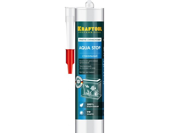 Герметик KRAFTOOL KRAFTSeal GX107 "AQUA STOP" силиконовый стекольный, черный, 300мл