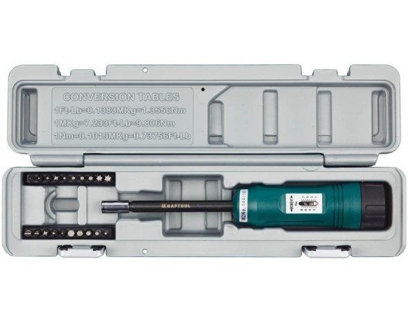 Отвертка динамометрическая KRAFTOOL со шкалой, регулируемая, 1-8 Нм, точность +/-6%, 20 бит, в боксе