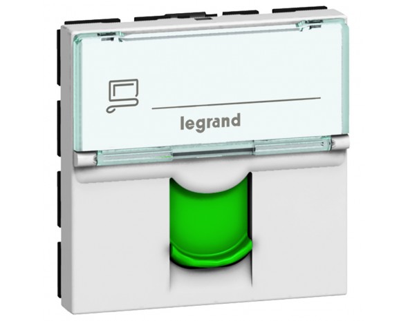 Legrand Mosaic Розетка RJ 45 кат 6а STP 2 мод белый с зеленой шторкой LCS2