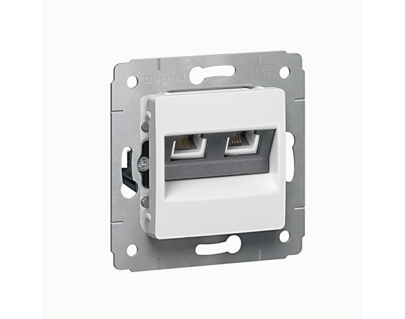 Legrand Cariva Бел Розетка комп+тлф 2-ая RJ45 кат.6/RJ11 кат.3