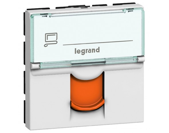 Legrand Mosaic Розетка RJ 45 кат 6 FTP 2 мод белый с оранжевой шторкой LCS2