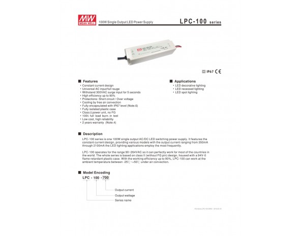 LED-драйвер AC-DC Mean Well LPC-100-1050