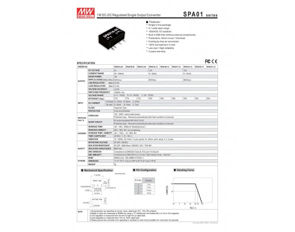 Преобразователь DC/DC Mean Well SPA01B-12 1Вт