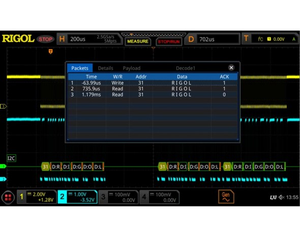 Опция анализа и запуска по шинам I2C/SPI Rigol DS8000-R-EMBD