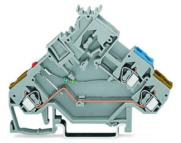 Wago 2-пров. клеммы для исполн. устройств красный светодиод с востановительным диодом 1N4007, серые 280-562/281-420