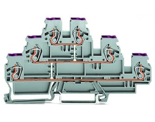 Wago Трехуровневая клемма 6-проводная проходная, серые 870-556