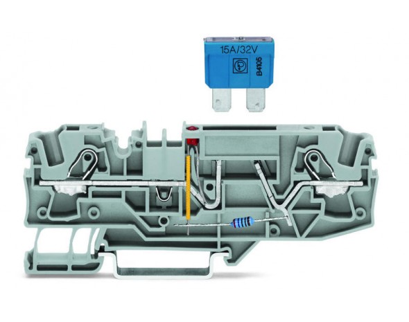 Wago 2-проводная клемма с предохранителем для автом. плоских предохранителей, серые 2006-1681/1000-429